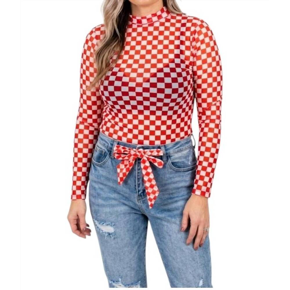 NEW STERLING KREEK long sleeve checkered top in mesh red